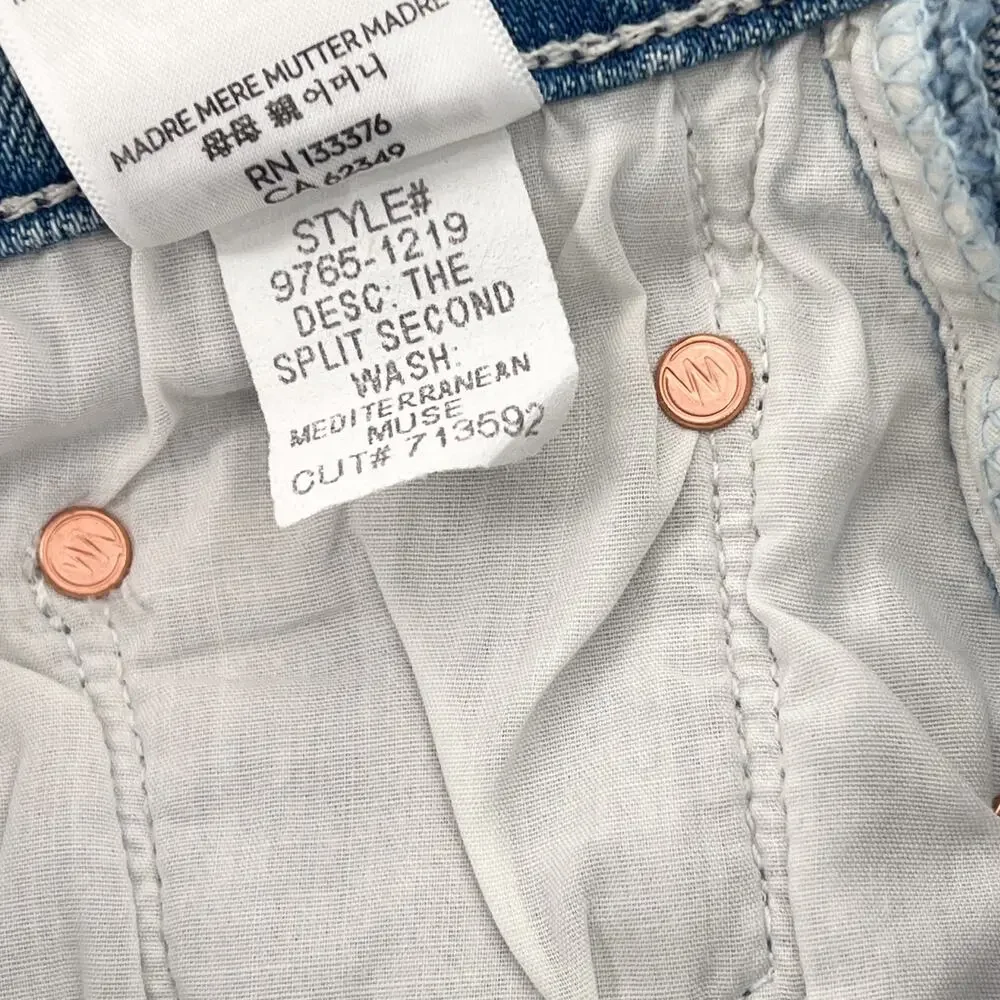 MOTHER The Split Second Denim Midi Skirt Mediterranean Muse Blue Wash Size 24